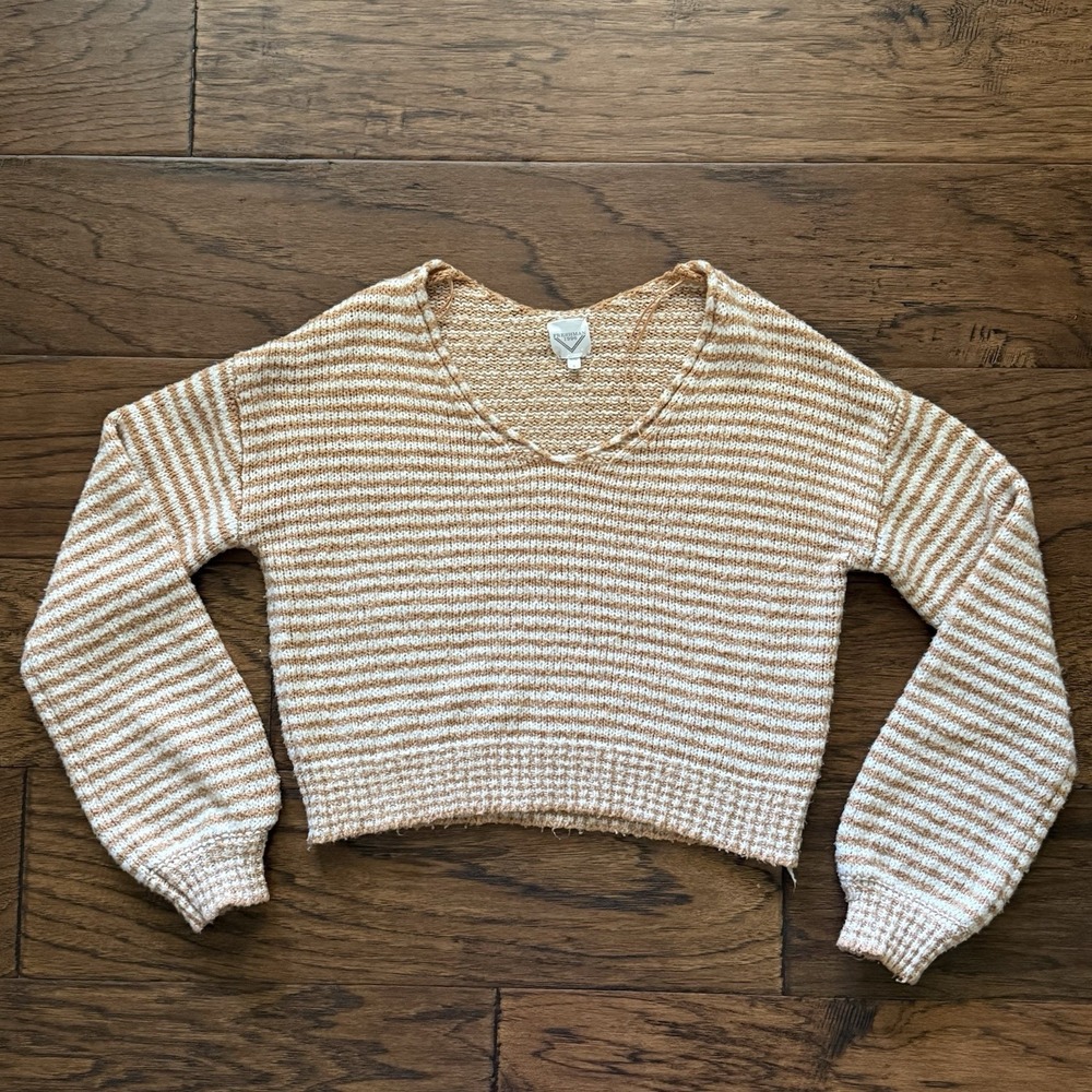 Freshman 1996 Striped Knit V-Neck Casual‎ Cropped Sweater Small